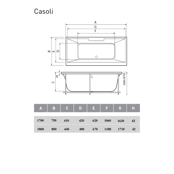 Гидромассажная ванна акриловая Vayer Casoli 170x75