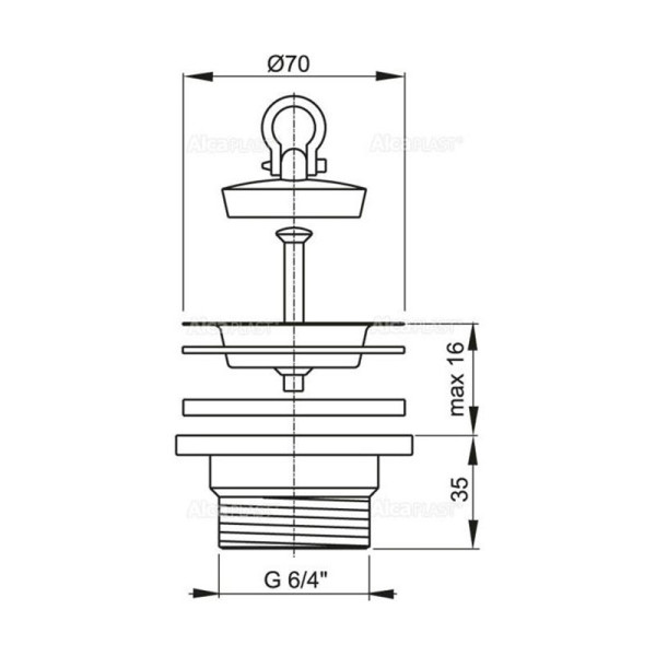 Донный клапан сифона для мойки 6/4" с нержавеющей peшeткой DN70,  арт.A33