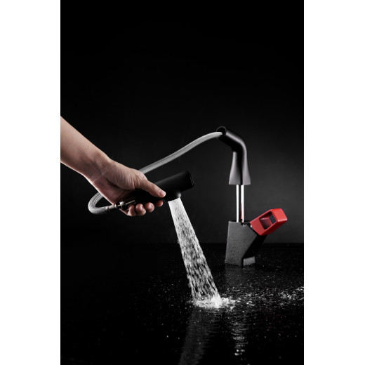 Смеситель Lemark Soul LM6008BR для умывальника/кухни с вытяжным изливом, черный-красный