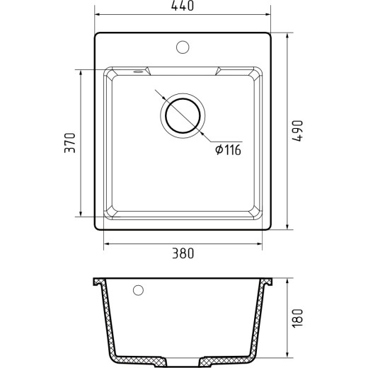Мойка кухонная GranFest URBAN 644  1-чаш 440*490 белый