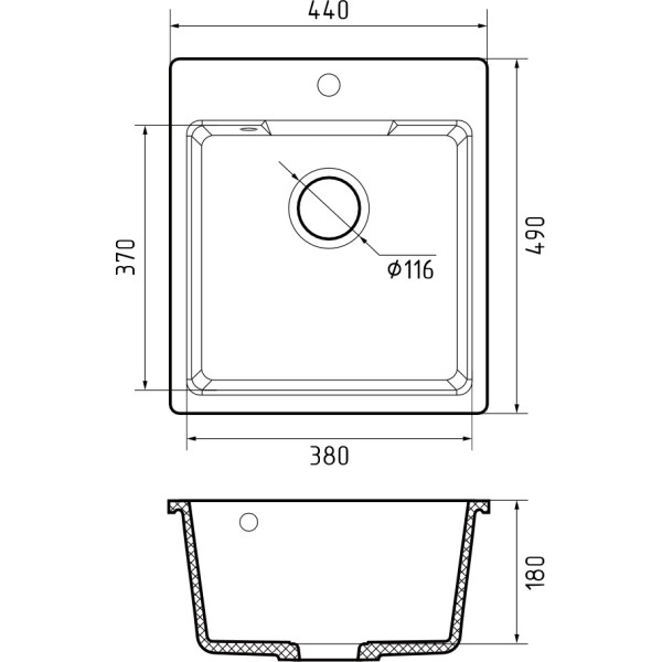 Мойка кухонная GranFest URBAN 644  1-чаш 440*490 черный