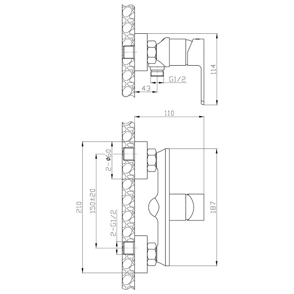 Смеситель Rossinka RS50-42 одноручный (35 мм) для душа, хром