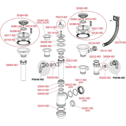 Сифон для мойки с накидной гайкой 6/4" и подводкой, арт. A443P-DN50/40