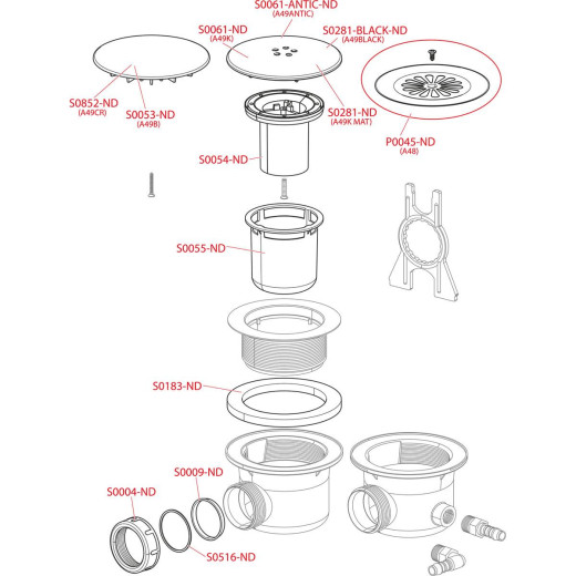 Cифон для душевого поддона с нержавеющей peшeткой, арт. A48