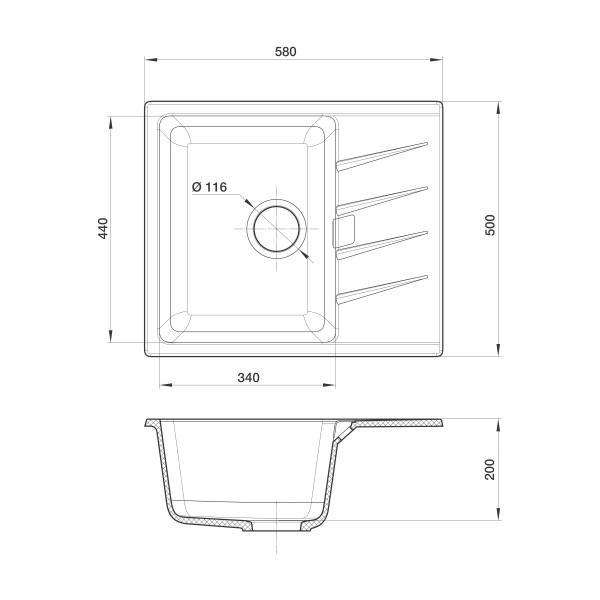 Кухонная мойка RIVELATO RAUM 58  1-чаша 580*500мм brina