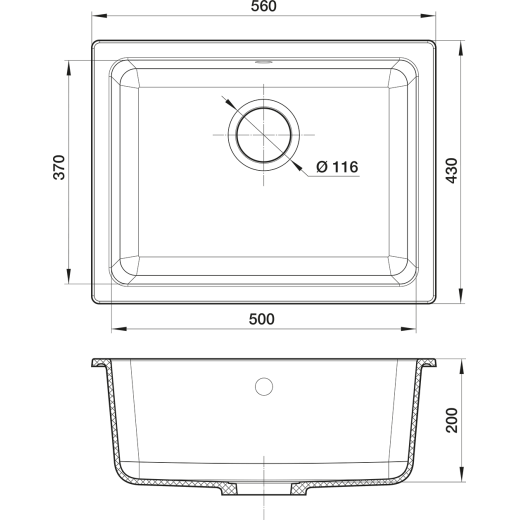 Кухонная мойка RIVELATO BERKANA 50 подст.монтаж 1-чаш 560*430 antracite