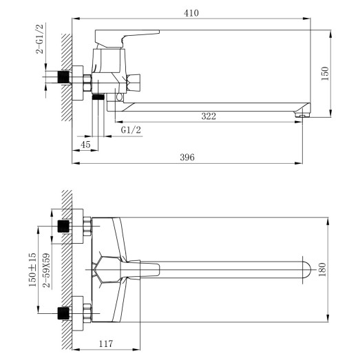 Смеситель Rossinka RS44-32 одноручный (35 мм)  универсальный с поворотным изливом 350 мм, дивертор с