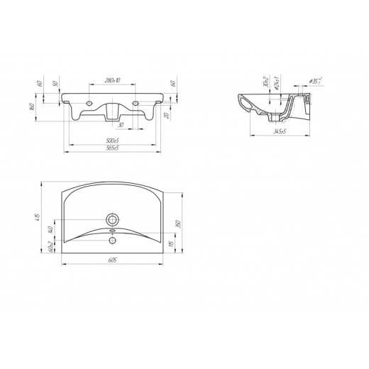 Раковина Cersanit универсальная CARINA 60 1 отв.