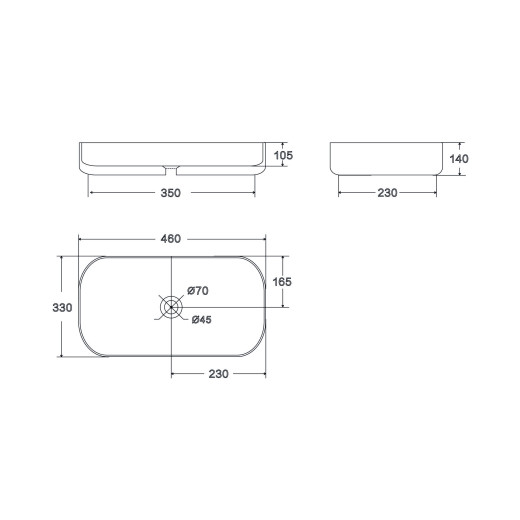 Умывальник накладной, прямоугольный Point Веста 46, PN43701WB