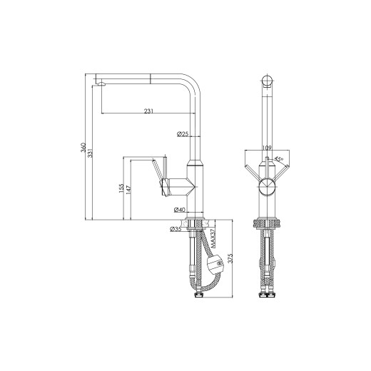 Смеситель Cersanit для кухни FLAVIS однорычажный с выдвижным изливом, хром