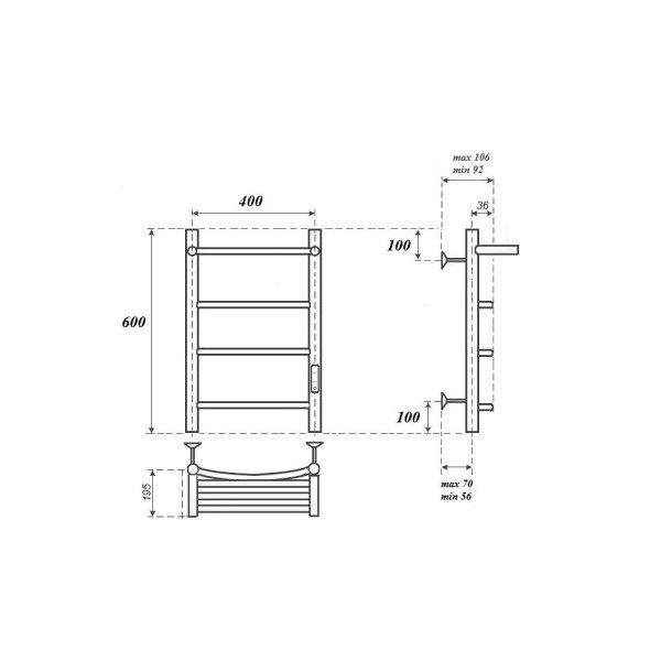 Полотенцесушитель электрический Point Афина PN04846P П3 400x600 с полкой, диммер справа, хром