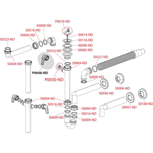 Сифон трубчатый с накидной гайкой 6/4" и двумя подводками, арт. A82-DN40