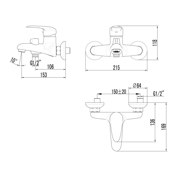 Смеситель Lemark Pramen LM3314C для ванны с коротким изливом, хром