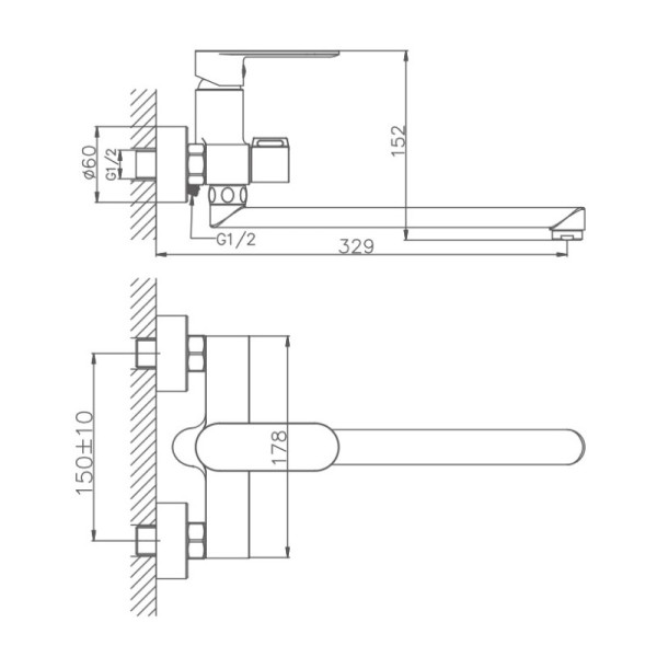 Смеситель для ванны HAIBA HB22590, длинный излив, латунь, хром