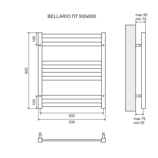Полотенцесушитель водяной Lemark Bellario П7 LM68607BL 500x600, черный