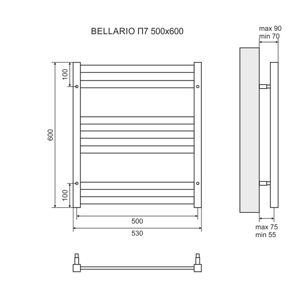 Полотенцесушитель электрический Lemark Bellario LM68607E П7 500x600, левый/правый