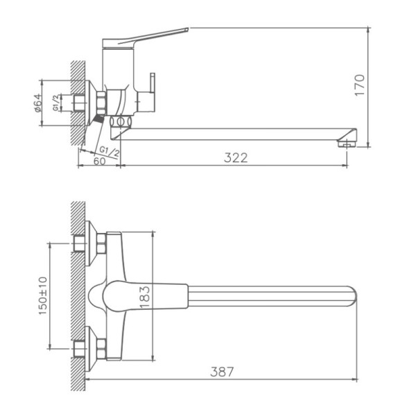 Смеситель для ванны HAIBA HB22572, длинный излив, латунь, хром