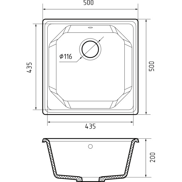 Мойка кухонная GranFest UNIQUE GF-U-500 1-чаш 500*500мм топаз, мрамор