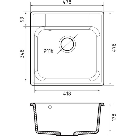 Мойка кухонная GranFest QUARZ  GF-Z48 1-чаш. 480*480 (белый)