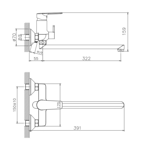 Смеситель для ванны HAIBA HB22563, длинный излив, латунь, хром