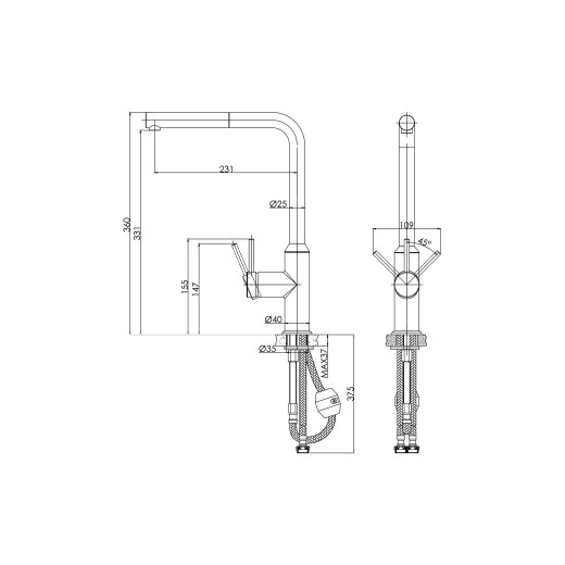 Смеситель Cersanit для кухни FLAVIS однорычажный с выдвижным изливом, черный