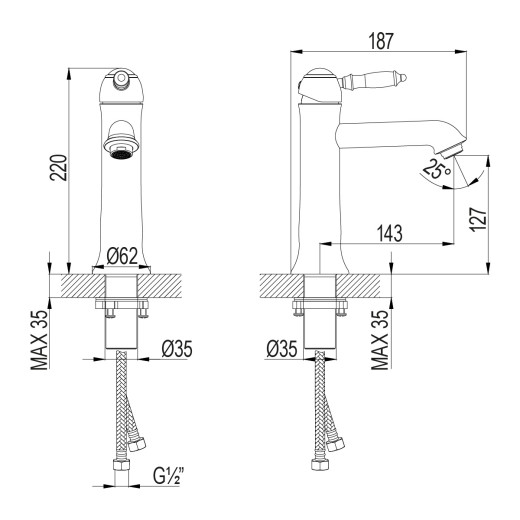 Смеситель Lemark Villa LM4837C для умывальника средний, монолитный, с донным клапаном клик-клак, хро