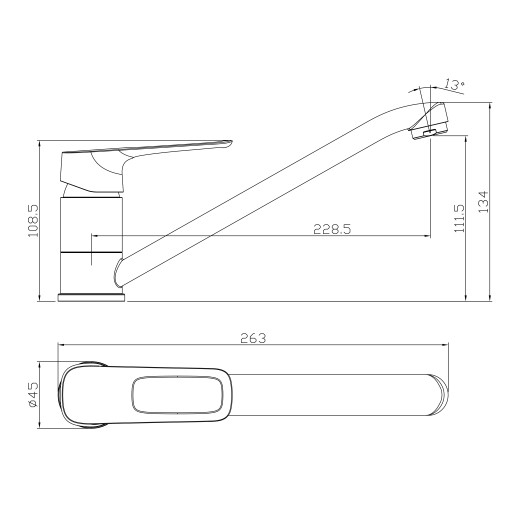 Смеситель Rossinka RS46-21 одноручный (35мм) для кухни с поворотным изливом, хром