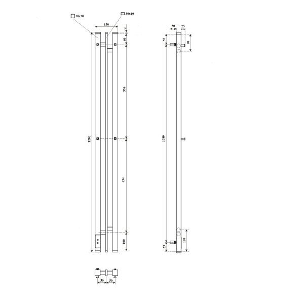 Полотенцесушитель электрический Point Фрея PN20712GB П2 100x1200 диммер слева, графит блеск