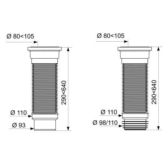 Гофрированная труба WIRQUIN для унитаза армированная L290-640 мм, D110 мм, PUSH-FIT
