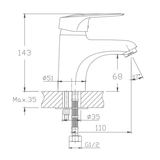 Смеситель для раковины HAIBA HB1004, латунь, хром