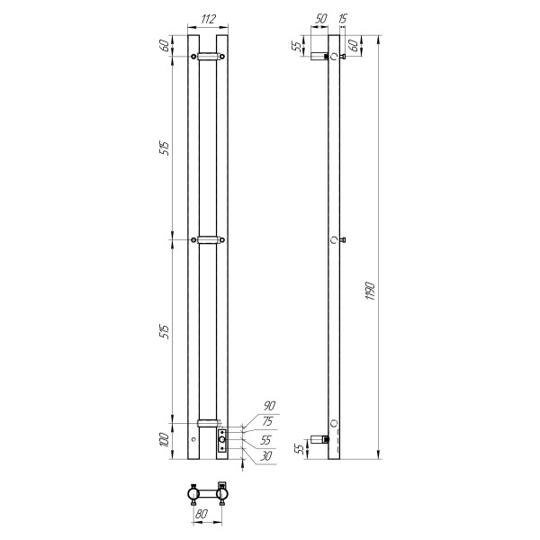 Полотенцесушитель электрический Point Деметра PN12812W П3 80x1200 диммер справа, белый