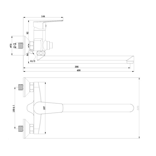 Смеситель Rossinka S35-35 универсальный с плоским поворотным изливом 350 мм, хром
