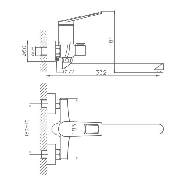 Смеситель для ванны HAIBA HB22595, длинный излив, латунь, хром