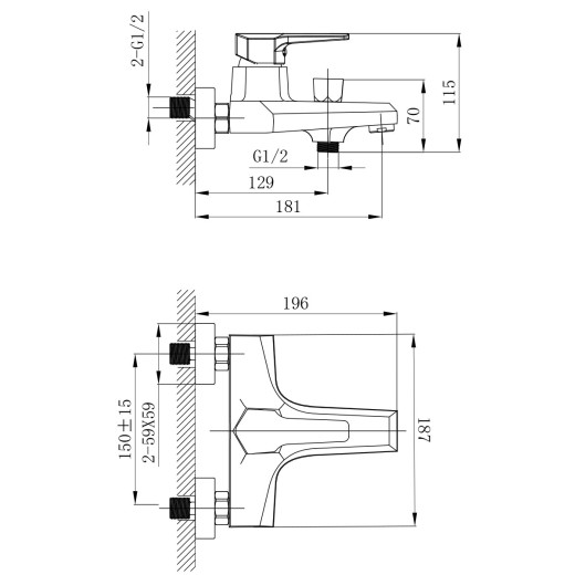 Смеситель Rossinka RS44-30 одноручный (35 мм)  для ванны с монолитным изливом, хром