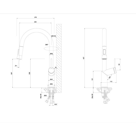 Смеситель Lemark Minima LM3850C для кухни с вытягивающимся поворотным изливом, хром