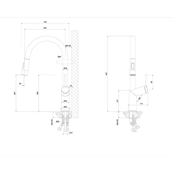 Смеситель Lemark Minima LM3850C для кухни с вытягивающимся поворотным изливом, хром