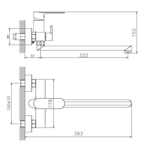 Смеситель для ванны HAIBA HB22590-7, длинный излив, латунь, черный