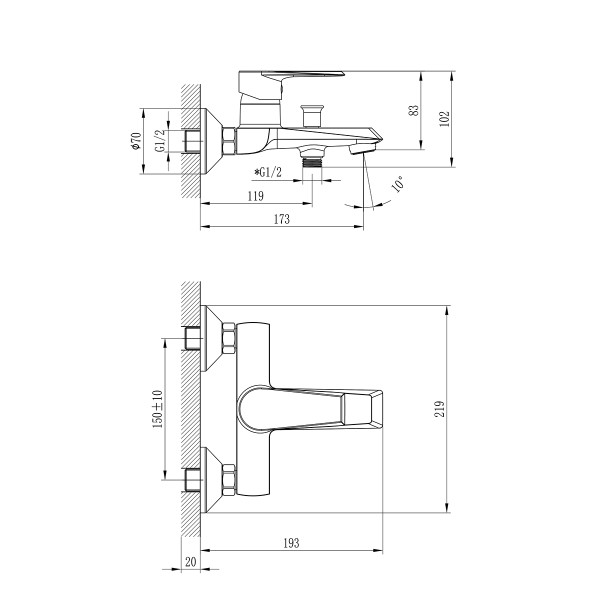 Смеситель Rossinka RS28-31 для ванны