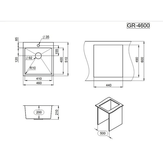 Стальная кухонная мойка Granula GR-4600 золото сатин
