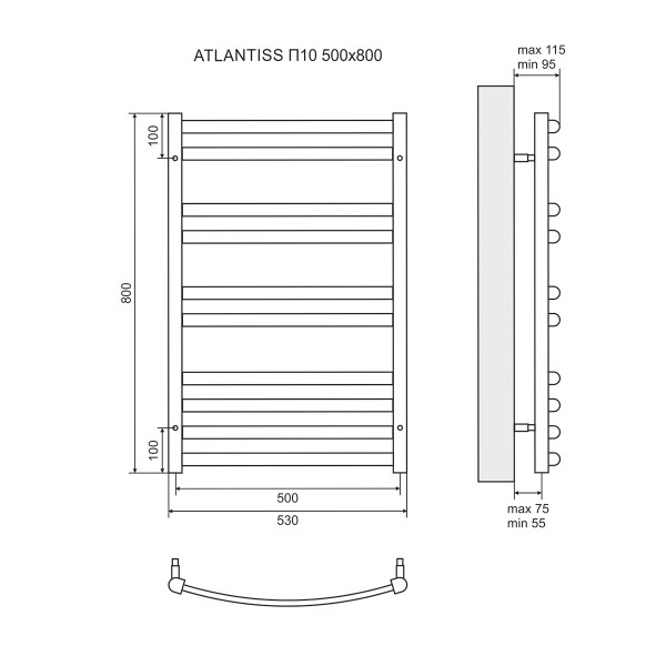 Полотенцесушитель электрический Lemark Atlantiss LM32810RE П10 500x800, левый/правый