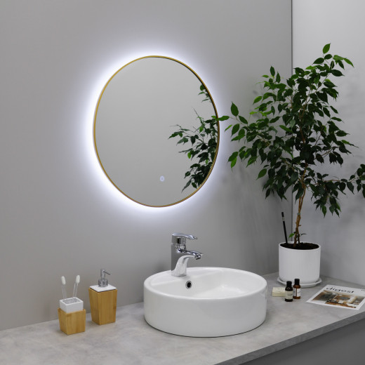 Зеркало Fixsen FX-1060G с подсветкой LED, круглое 60х60см, цвет рамы золото-сатин