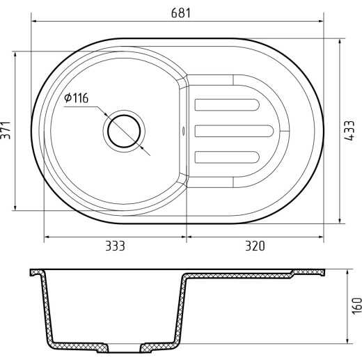 Мойка кухонная GranFest SMART 685L 1-чаш+кр 683*433 белый