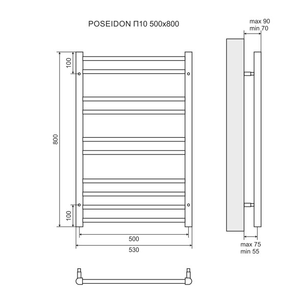 Полотенцесушитель водяной Lemark Poseidon LM42810 П10 500x800