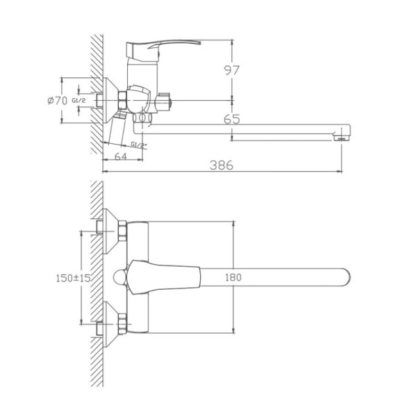 Смеситель для ванны HAIBA HB2270, длинный излив, латунь, хром