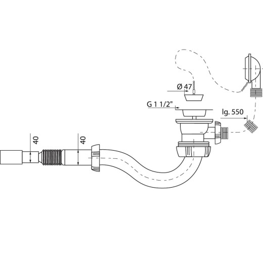 Слив-перелив WIRQUIN с S-образным сифоном с гофротрубой на 40x40/50, выпуск пластик