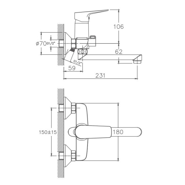 Смеситель для ванны HAIBA HB60506, длинный излив, латунь, хром