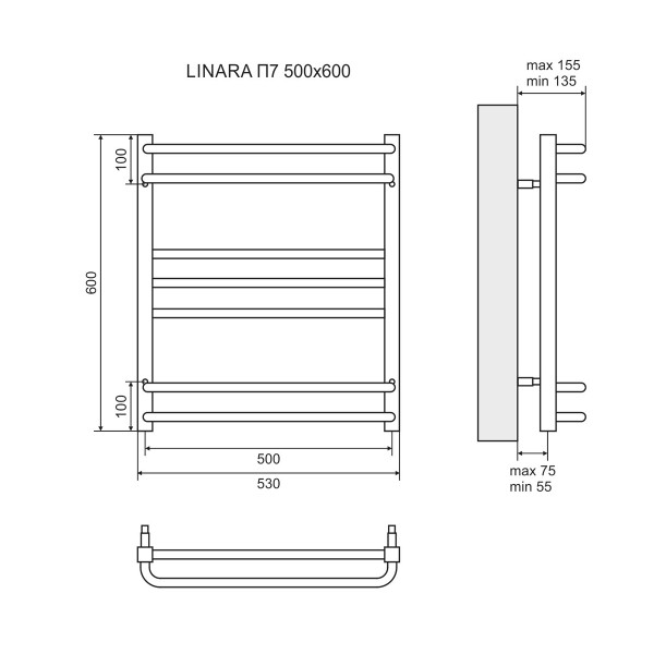 Полотенцесушитель водяной Lemark Linara LM04607 П7 500x600