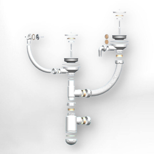 Сифон двойной Granula GRAND 3 1/2 с круглым переливом и винтом и отводом металл (341-11-24)