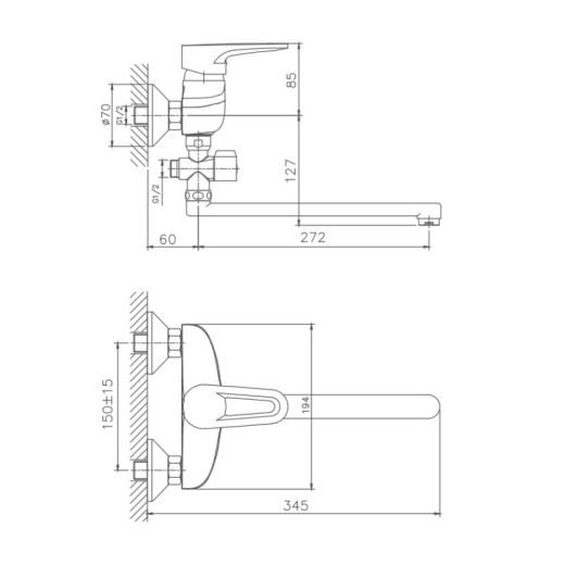 Смеситель для ванны HAIBA HB2168, длинный излив, латунь, хром