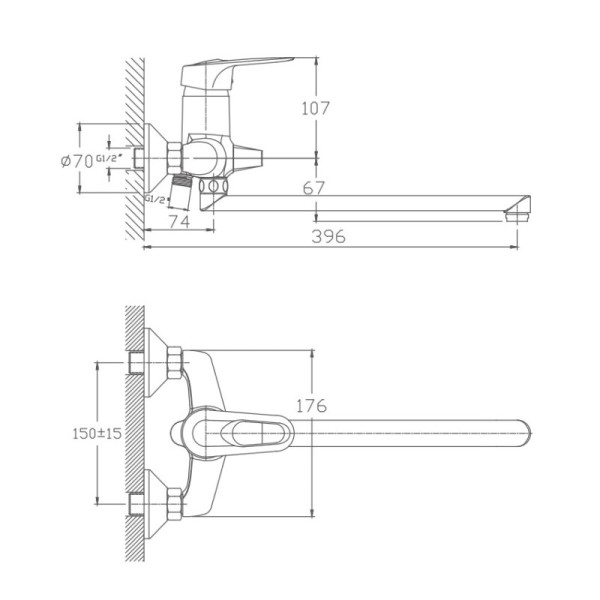 Смеситель для ванны HAIBA HB2204, длинный излив, латунь, хром